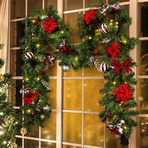 Amazon.com: 15ft Outdoor Christmas Garland with 100 Warm LED Pre-lit ...