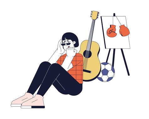 Lack of interest in hobbies line cartoon flat illustration. Anhedonia ...