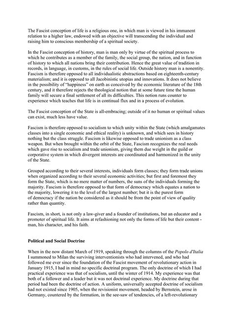 Mussolini, the Doctrine of Fascism, Abridged | DOC