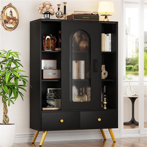 Buy Cyclysio Storage Cabinet with Sliding Doors, Black Accent Cabinet ...