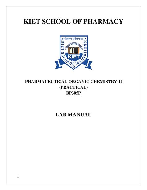 Lab Manual BP305P - KIET SCHOOL OF PHARMACY PHARMACEUTICAL ORGANIC ...
