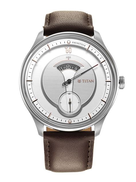 Titan Men Silver-Toned Dial & Brown Leather Straps Analogue Watch ...