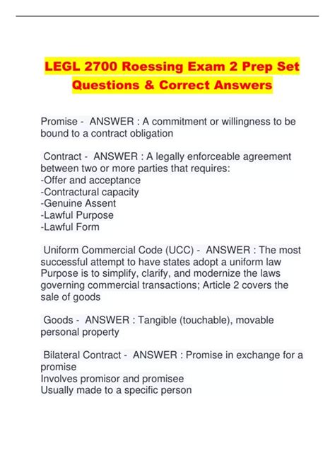 LEGL 2700 Roessing Exam 2 Prep Set Questions & Correct Answers - LEGL ...