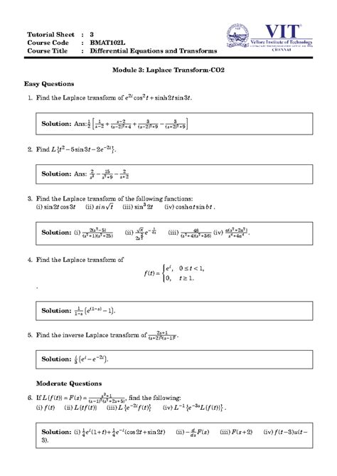 Module 3-Tutorial Sheet-DET-BMAT102L Updated - Tutorial Sheet : 3 ...