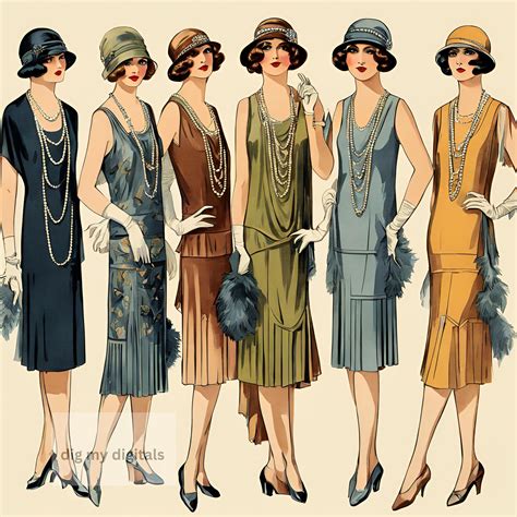 8 1920s Flapper Fashion, Clip Art, Printable Clipart, Jpg, Digital ...