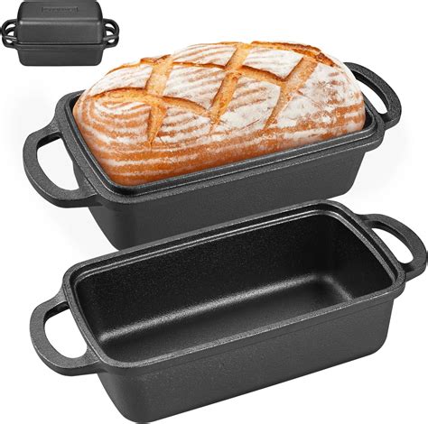 Amazon.com: Apatiner 2 in 1 Cast Iron Bread Pan with Lid, Durable Loaf ...