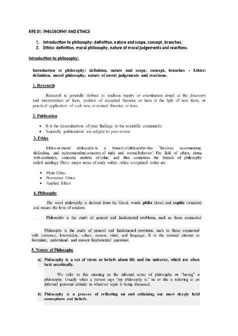 RPE - Unit 1: Introduction to Philosophy & Ethics Notes - Studocu