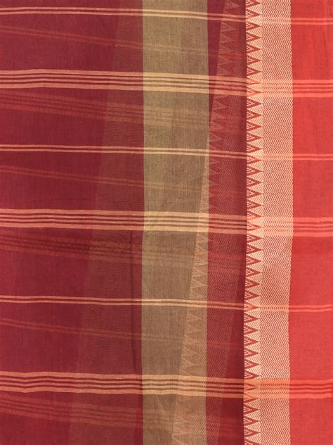 Maroon Pure Cotton Taant Saree With Temple Border – Charukriti