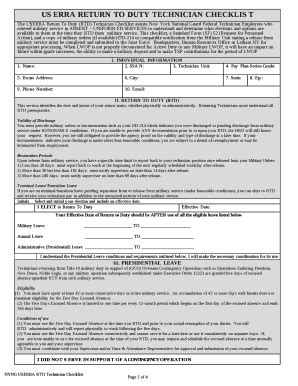 The USERRA Return To Duty (RTD) Technician Checklist assists New York ...