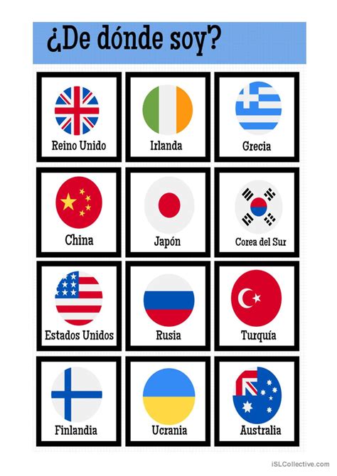 Países y nacionalidades: English ESL worksheets pdf & doc