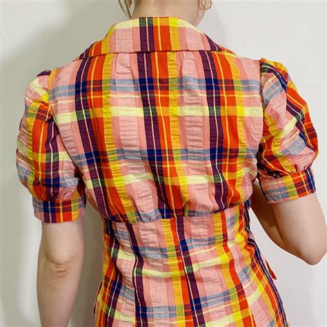 70s colorful plaid short sleeves cotton jacket | LEMON