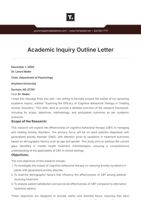 Free Academic Inquiry Outline Letter Template to Edit Online