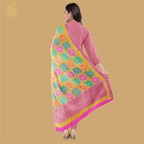 Pink Pure Georgette Banarasi Dupatta with Woven Dots – Khinkhwab