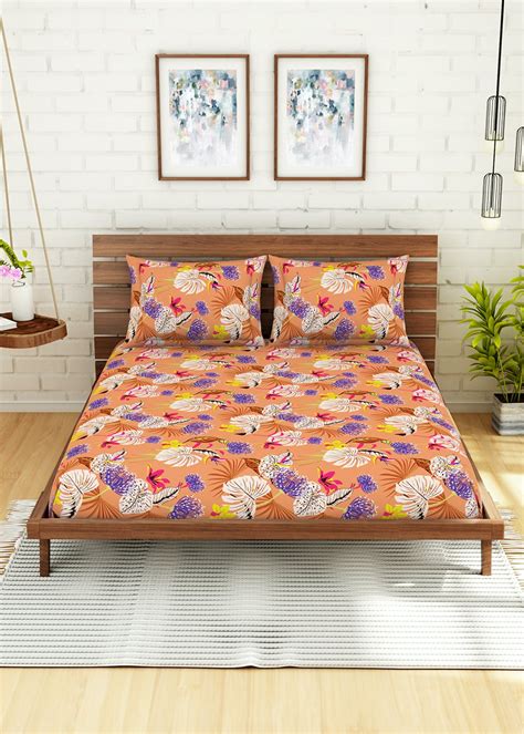 Get Floral Printed Super Soft Cotton Double Bed Sheet with 2 Pillow ...