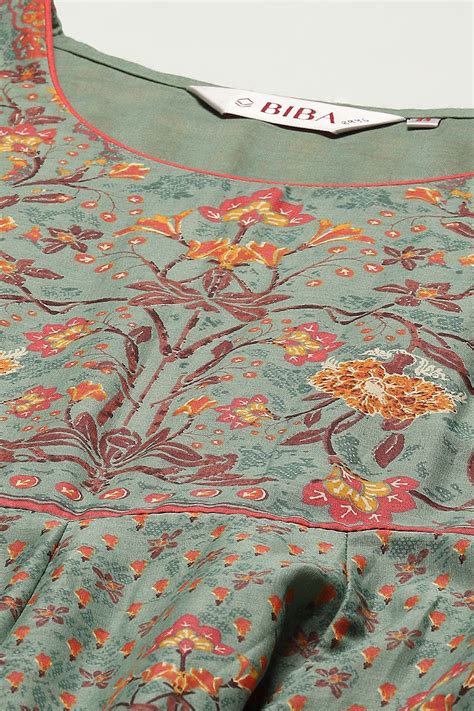 Sage Green Cotton Anarkali Printed Kurta Palazzo Suit Set