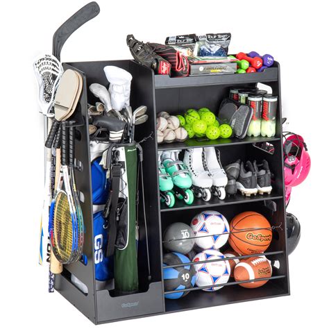 GoSports Premium Wooden Sports Equipment Organizer with Storage Hooks ...