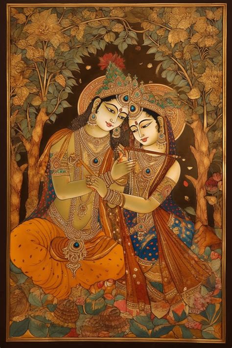 Divine Love in Golden Hue: The Enchanting Radha Krishna Print on Gold