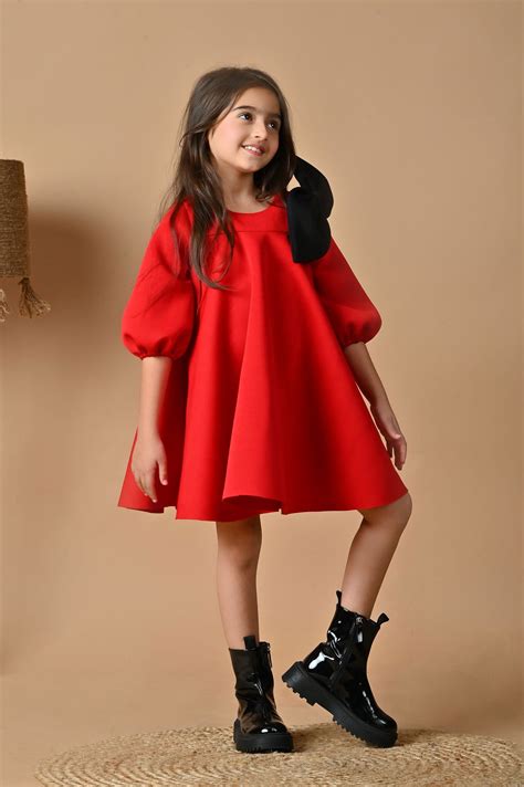 Cherry Puffy Bow Frock-Birthday Dress for Girls - Red - Foreverkidz ...