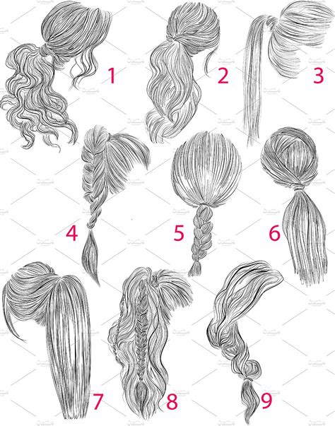 Ponytails vector hairstyles set | Drawing hair tutorial, Ponytail ...