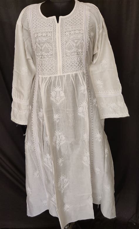 Ivory chanderi silk fine chikankari and mukaish kurta and dupatta