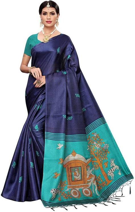 Buy Aadvika Printed Daily Wear Pure Silk Blue Sarees Online @ Best ...