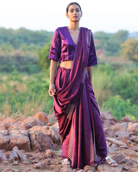 Purple BlockPrinted Modal Silk Saree - Rang | Chidiyaa