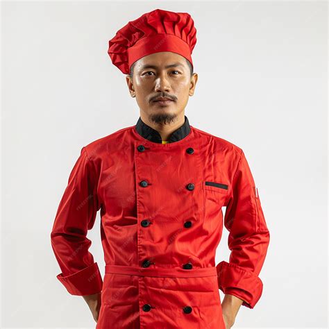 A asian chef man in a red kimono poses for a photo | Premium Photo