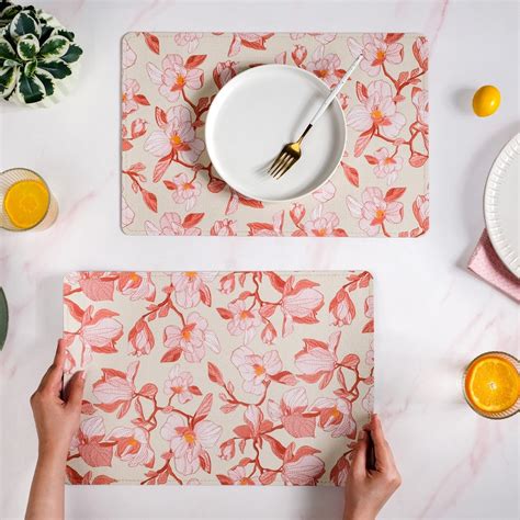 Rectangular Red Poppy Printed Placemats Set Of 6 Online - Premium Table ...