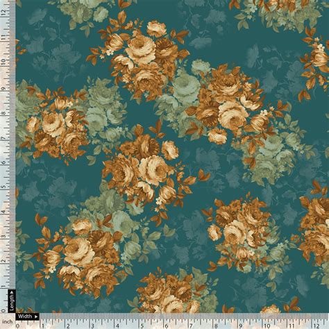 Buy Big Golden Rose With Dark Paua Shell Colour Digital Printed Fabric ...