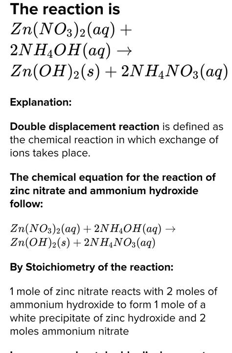 What is the reaction between aqueous ammonia and zinc nitrate? Please ...