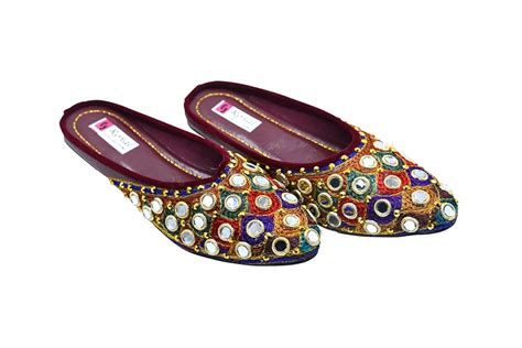 ANASIMRA Women's Ethnic Rajasthani Handmade Kanch Embroidery Jutti ...