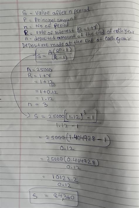 Annu deposited Rs 25000 at the end of every year for 4 years with ...