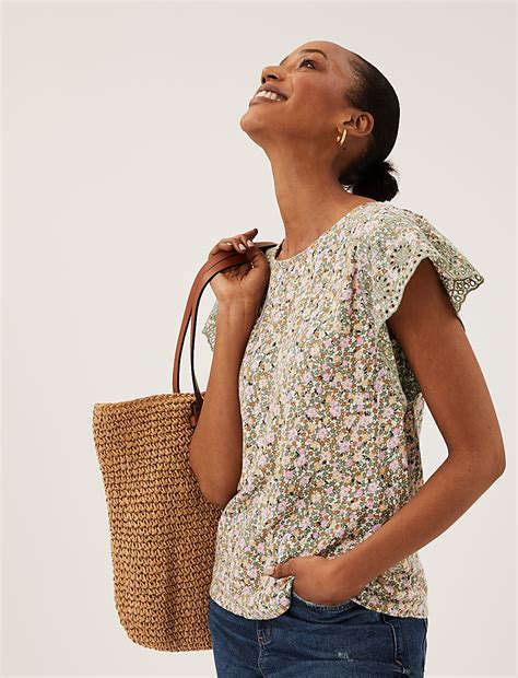 Buy Pure Cotton Embroidered Sleeveless Vest Top at Marks & Spencer