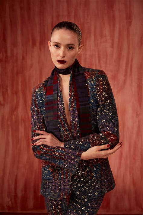 Nikita Mhaisalkar - Tangerine Tile Print Sheeted Pantsuit - Elahe