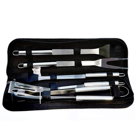 Grofly 5 Pcs Silver Stainless Steel Barbecue BBQ Tool Kit Set Utensils ...