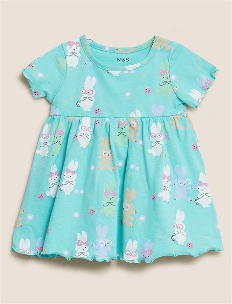 Buy Pure Cotton Rabbit Print Dress (0-3 Yrs) at Marks & Spencer