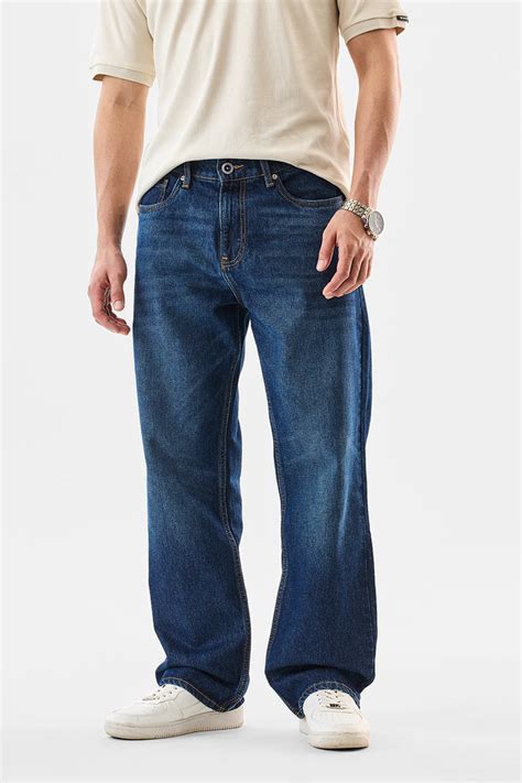 Buy Men's Dark Blue Mid Rise Loose Fit Jeans Online | Snitch – SNITCH