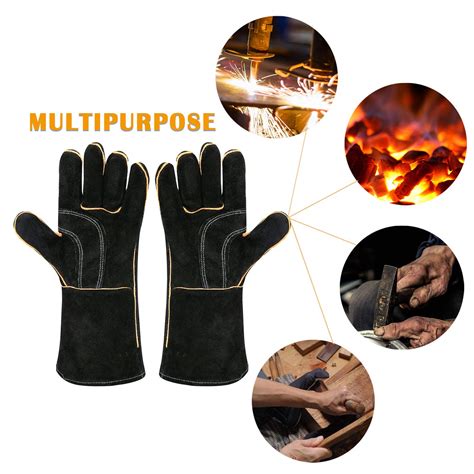 Buy LeaSeek Leather barbecue gloves, Heat/Fire Resistant Forge Welding ...