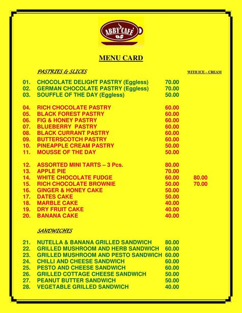 Menu at ABBY CAFE, Bengaluru