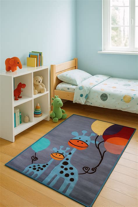 Hand Tufted Giraffe Kids Rug - Educational Animal with Balloons – Tufts ...