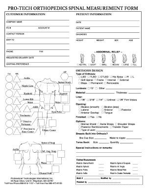 Spinal Measurement Form - Blank Fillable Template | Fill Out, Print ...