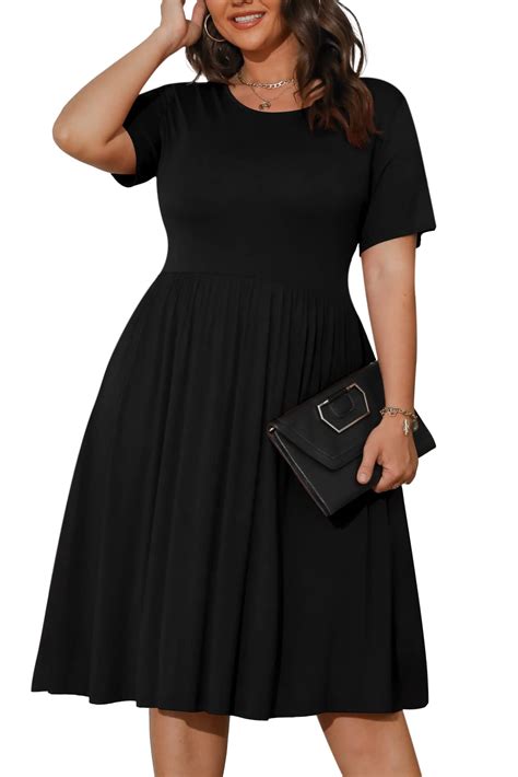POSESHE Women's Plus Size Summer Dress, Short Sleeve Round-Neck Short ...