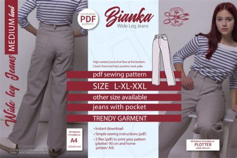 Wide Leg Jeans Sewing Pattern Bianka Graphic by TakeAndSew · Creative ...