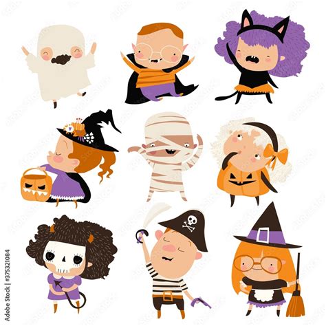 Cute cartoon happy kids in Halloween costumes Stock Vector | Adobe Stock