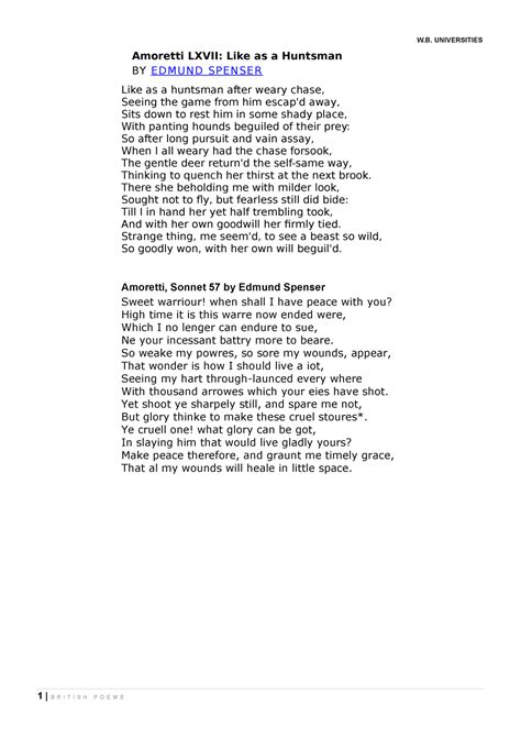 same this as above - Amoretti LXVII: Like as a Huntsman BY EDMUND ...
