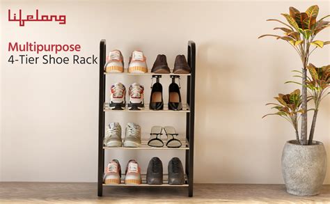 Lifelong Plastic Shoe Rack for Home|4-Tier Multipurpose Storage Stand ...