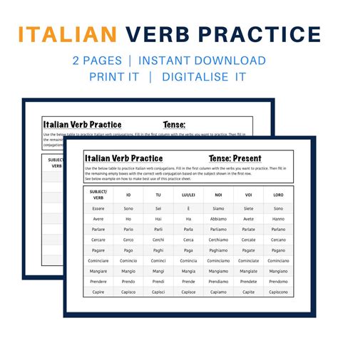 Italian Verb Conjugation Sheet Foreign Language Learning Worksheet ...