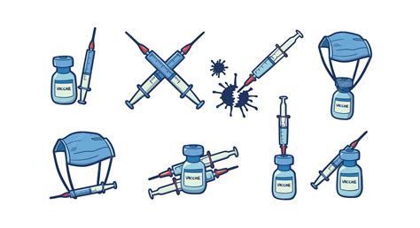 Isolated, hand drawn, simple vectors related to getting vaccinated ...