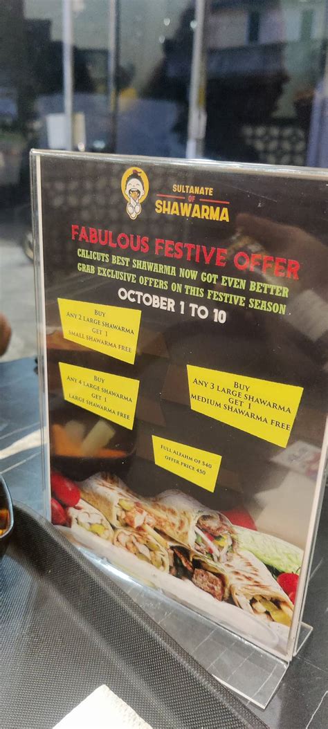 Menu at Sultanate of Shawarma, Kozhikode, Silk St