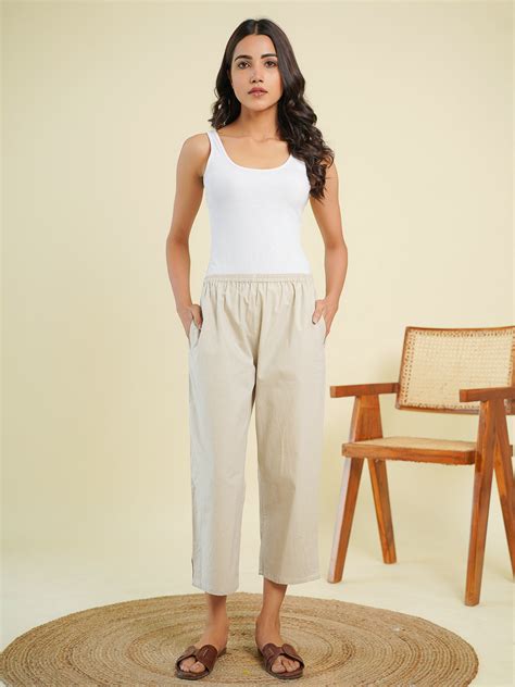 Cotton Solid Ankle Length Pants Grey - Goodhand